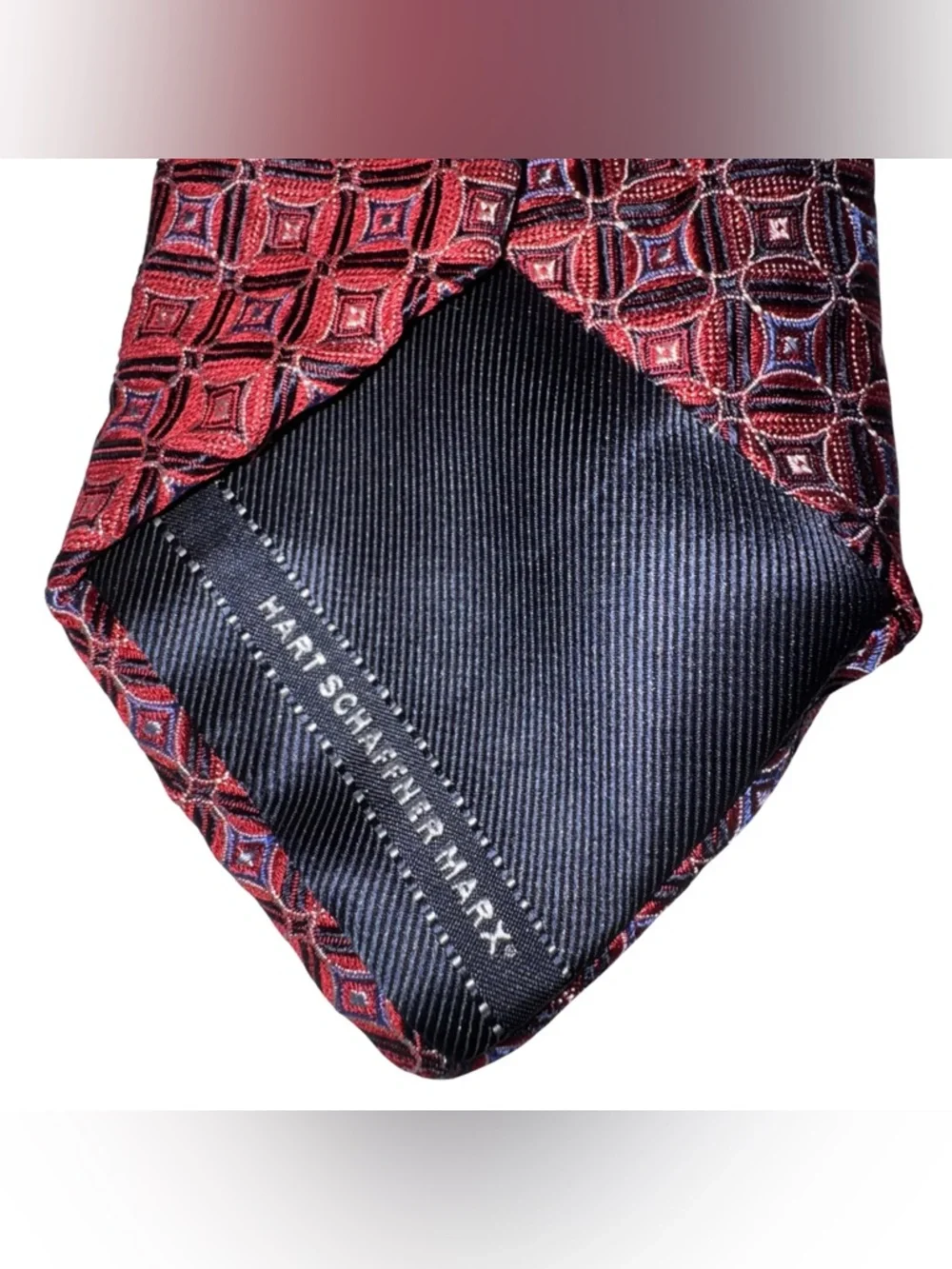 Hart Schaffner Marx 100% Silk Men’s Necktie Handmade Red‎ Geometric